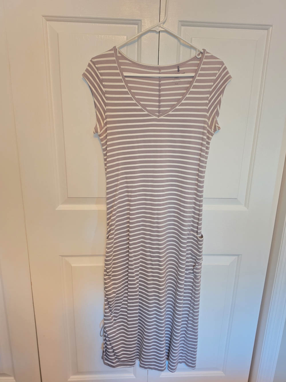 Toad&Co gray and White Striped V-Neck Knit Dress